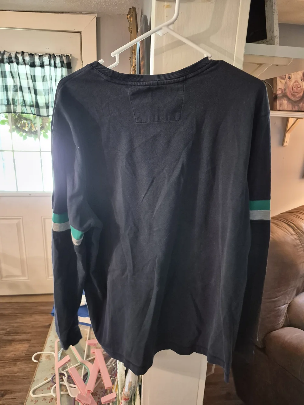 Banana Republic Navy Sweatshirt with Green & Gray Stripes